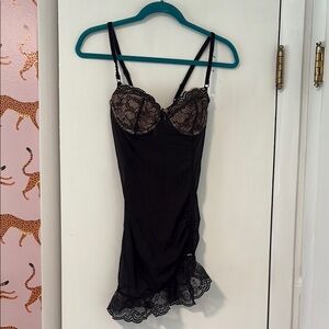 Victoria’s Secret Elegant Black Lace Slip Dress Nightgown Babydoll Size‎ 36B